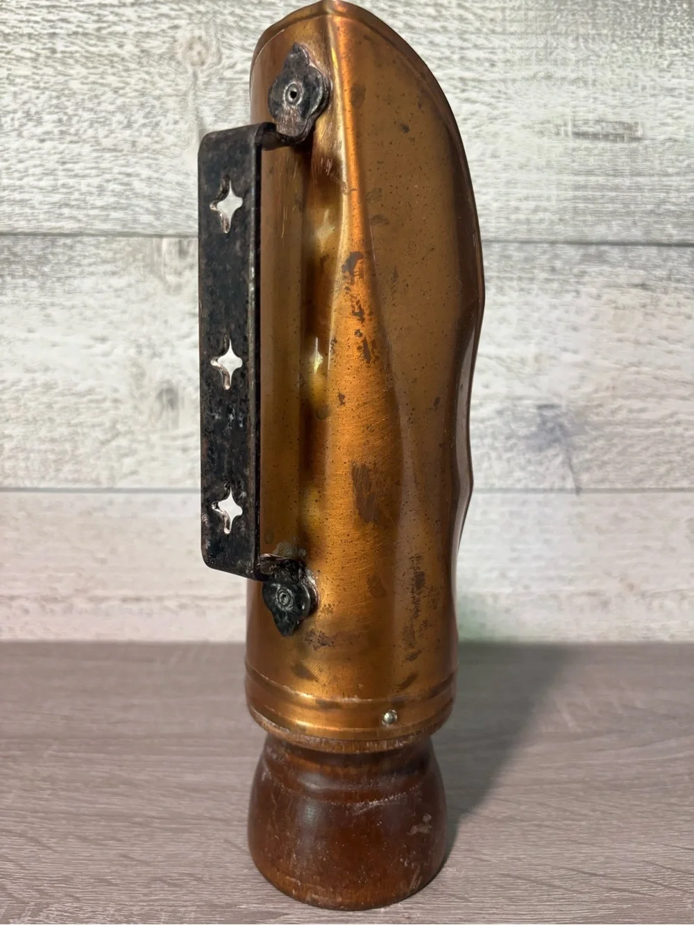 Antique-Inspired Brass Tone Candle Holder with Wood Base